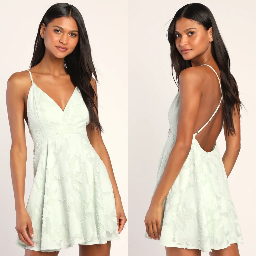 Lulus Days of Beauty Mint Green Burnout Floral Skater Dress